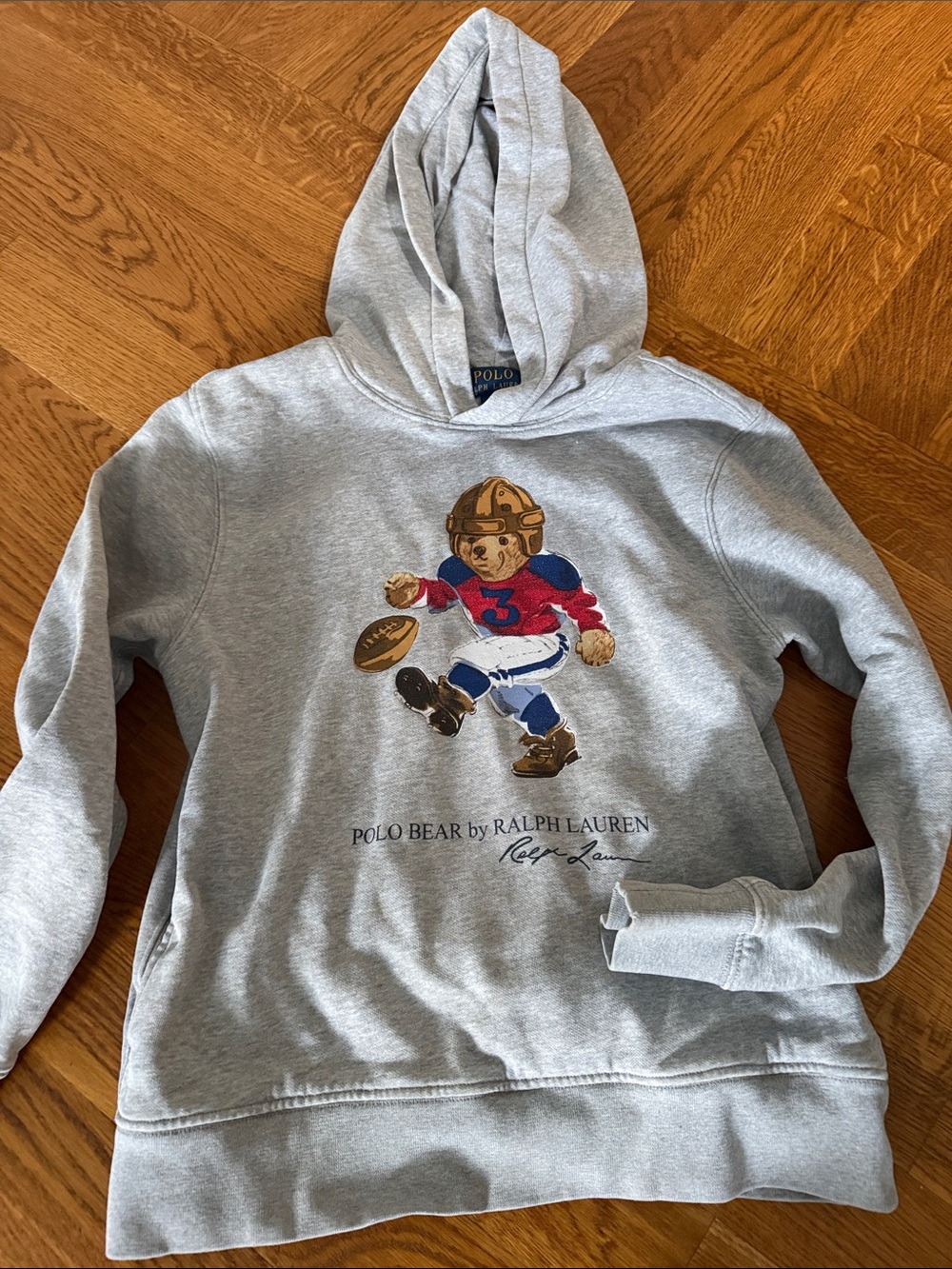 Polo by Ralph Lauren Gray Kids Hoodie with Football Polo Bear Graphic